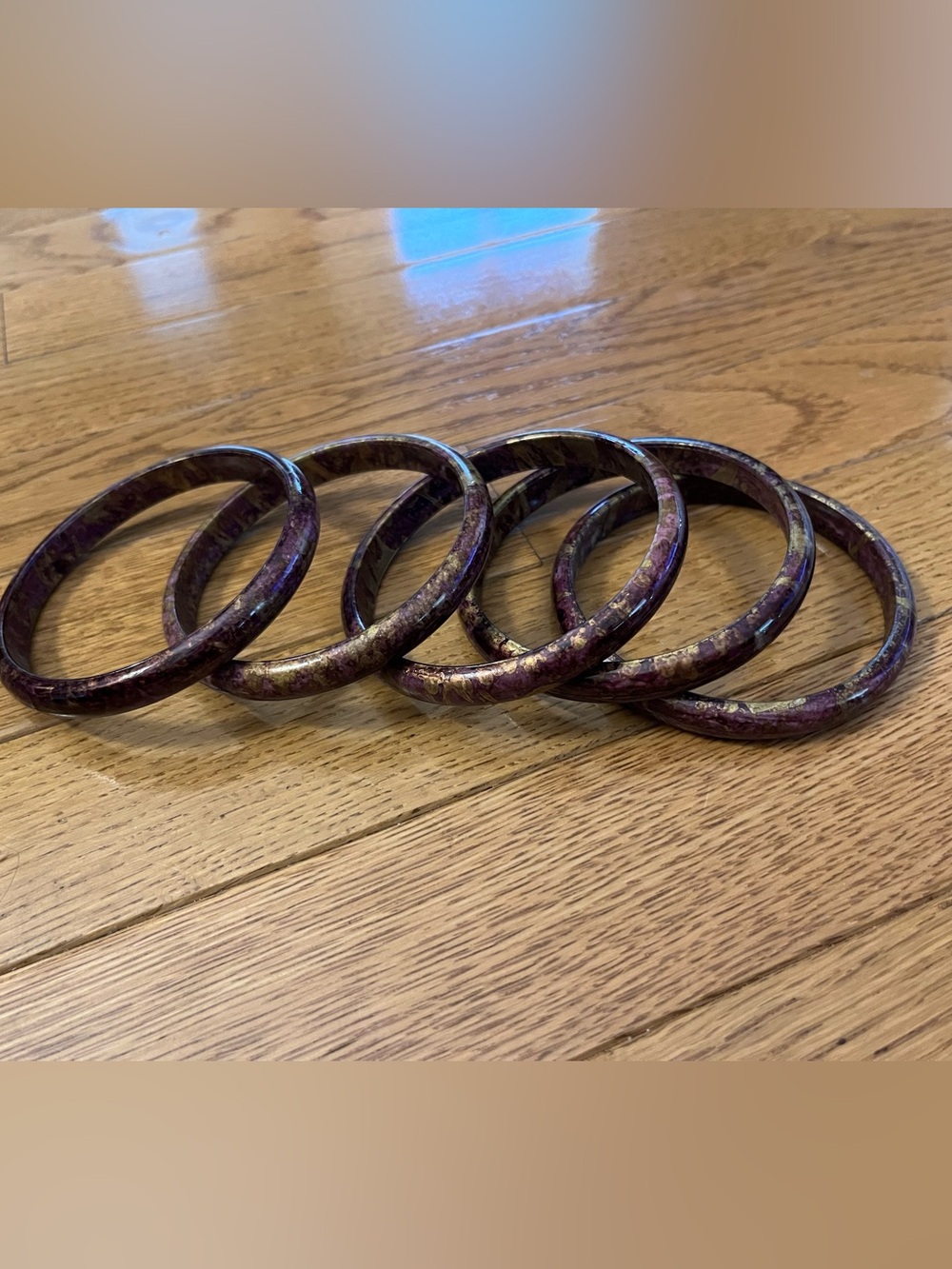 Purple Marbled Resin Bangle Set - Women Accessories